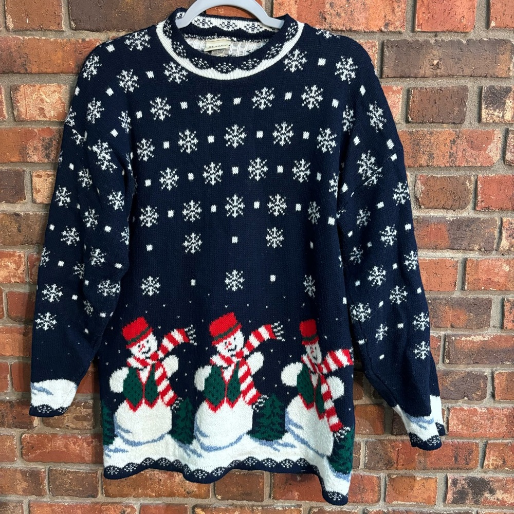 Classic Elements womens vintage Christmas holiday part snowmen sweater blue S
